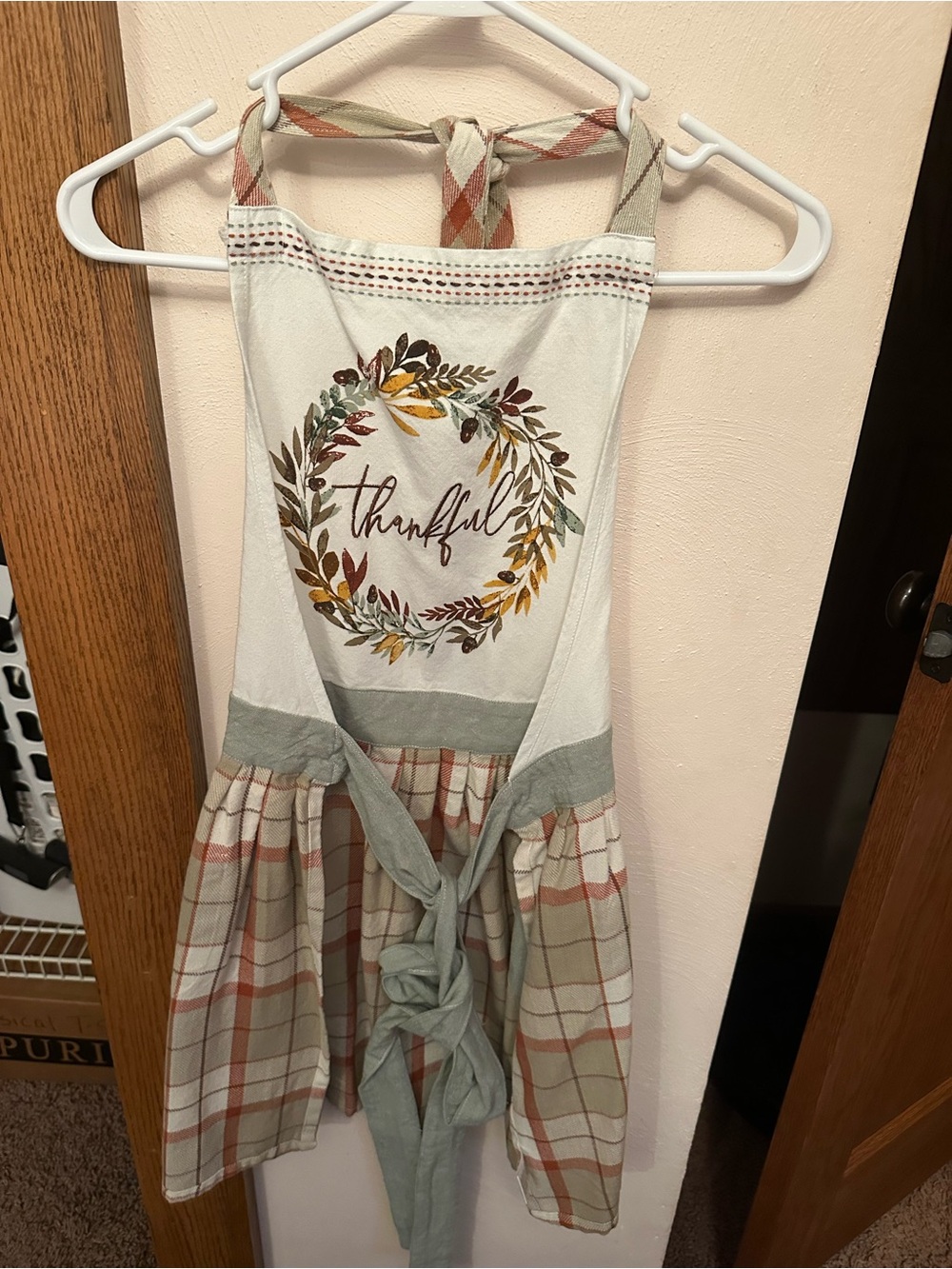 Thankful Plaid Halter Cooking Apron - Cream, Olive & Rust
